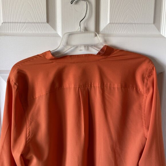 Chaps Women’s Size Large Orange Gold Button Up Shirt 2 Pocket - Picture 7 of 10